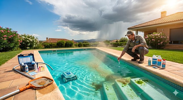 Apertura y limpieza de piscina tras tormenta de primavera en Pozuelo y Boadilla